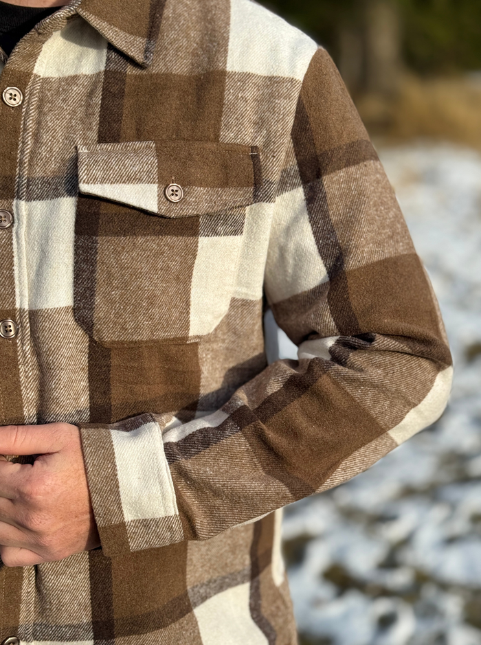 Brush Flannel Shacket / Mocha Squares