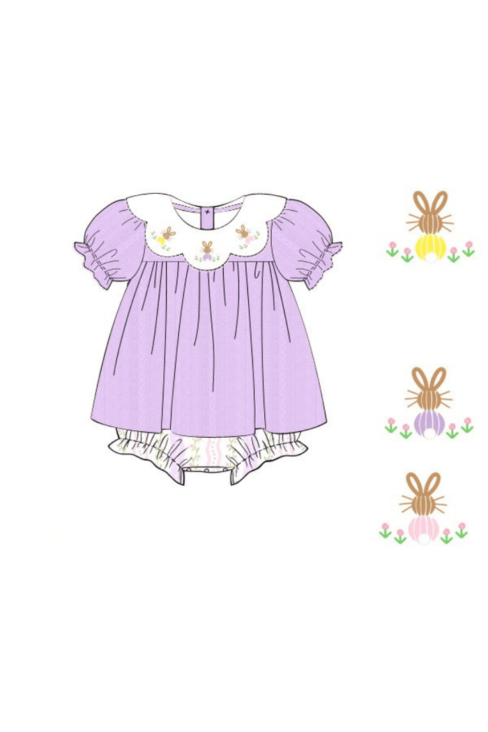 The Smocked Flamingo Apparel & Accessories Pre-Order Bullion Bunny Lavender Linen Floral Skirted Bubble