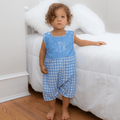 Button Shoulder Shortall - Blue Gingham - Sugar Bee Clothing