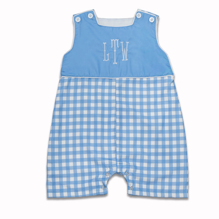 Button Shoulder Shortall - Blue Gingham - Sugar Bee Clothing