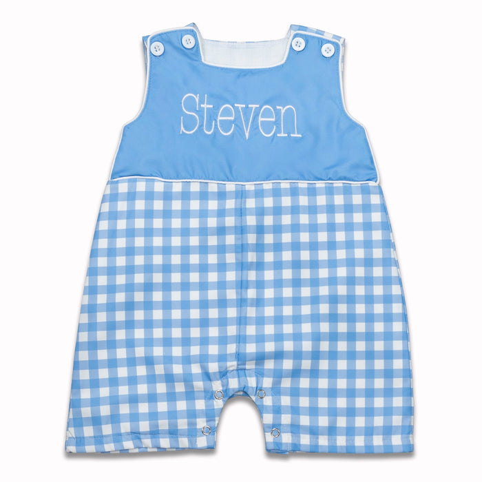 Button Shoulder Shortall - Blue Gingham - Sugar Bee Clothing