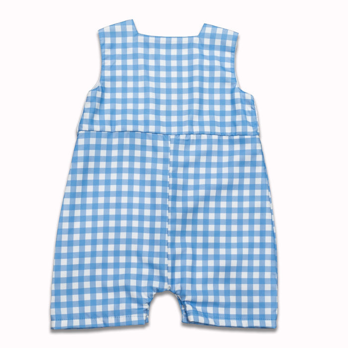 Button Shoulder Shortall - Blue Gingham - Sugar Bee Clothing