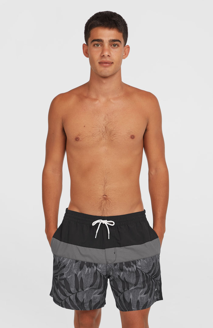 Cali Block 15'' Swim Shorts | Black Dipped Leaves