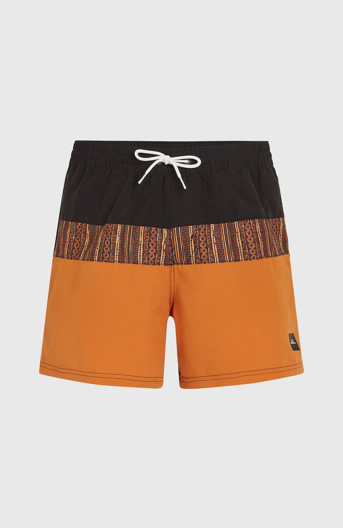 Cali Block 15'' Swim Shorts | Orange Pressed Lines