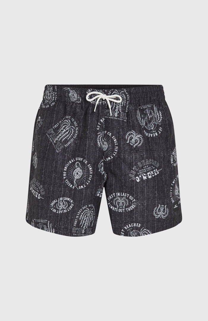 Cali Print 15'' Swim Shorts | Black Mystical