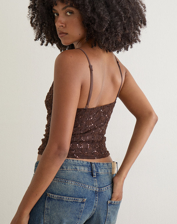 Image of Camilla Top in Sequin Knit Brown