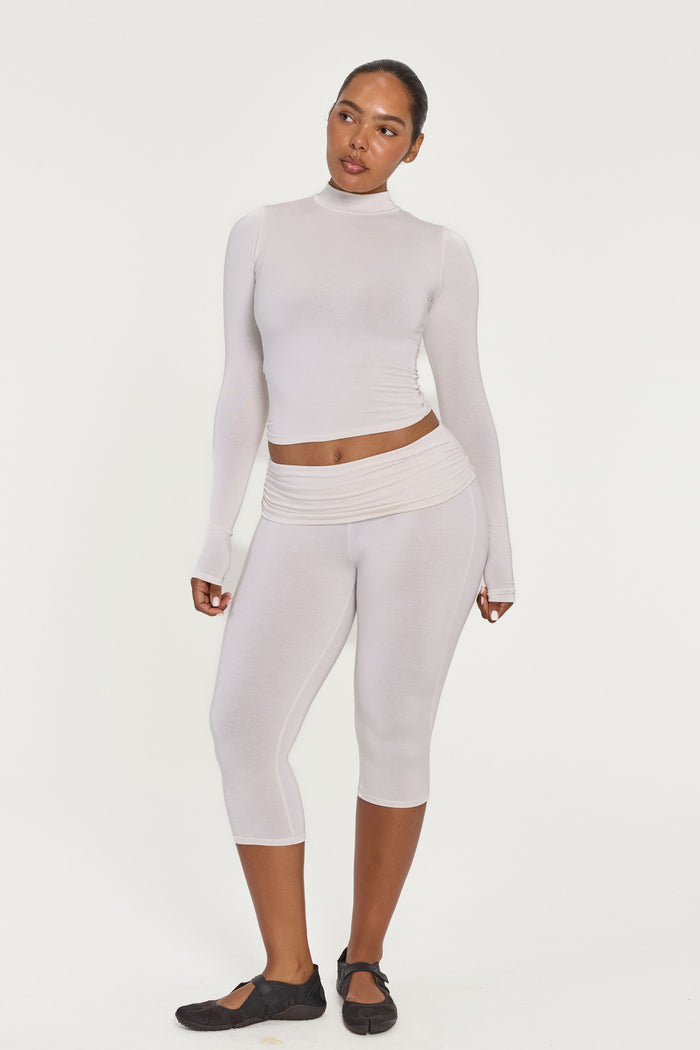Capri Fold Over Pants - Cream
