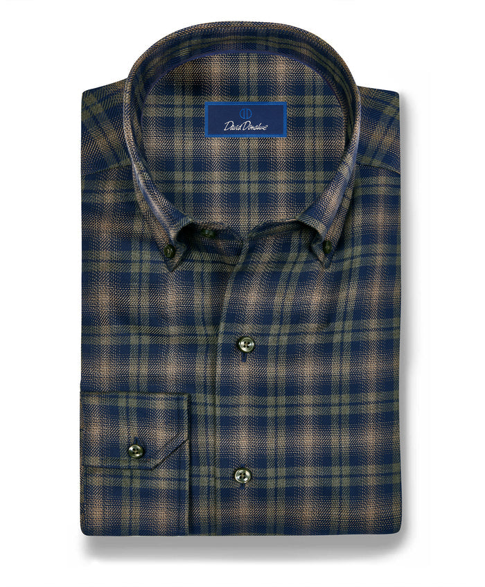 CBBD13821492 | Navy & Olive Melange Check Sport Shirt