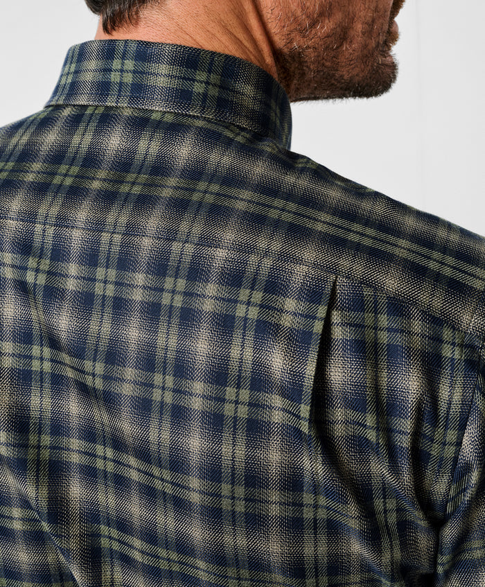 CBBD13821492 | Navy & Olive Melange Check Sport Shirt