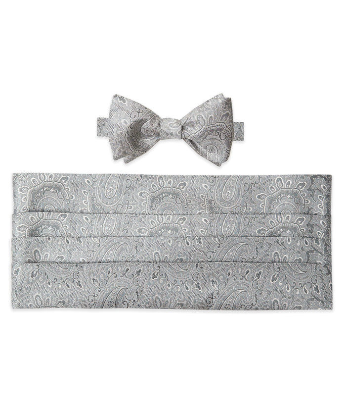 CH05582042 | Silver Paisley Self Tie Bow Tie & Cummerbund Set