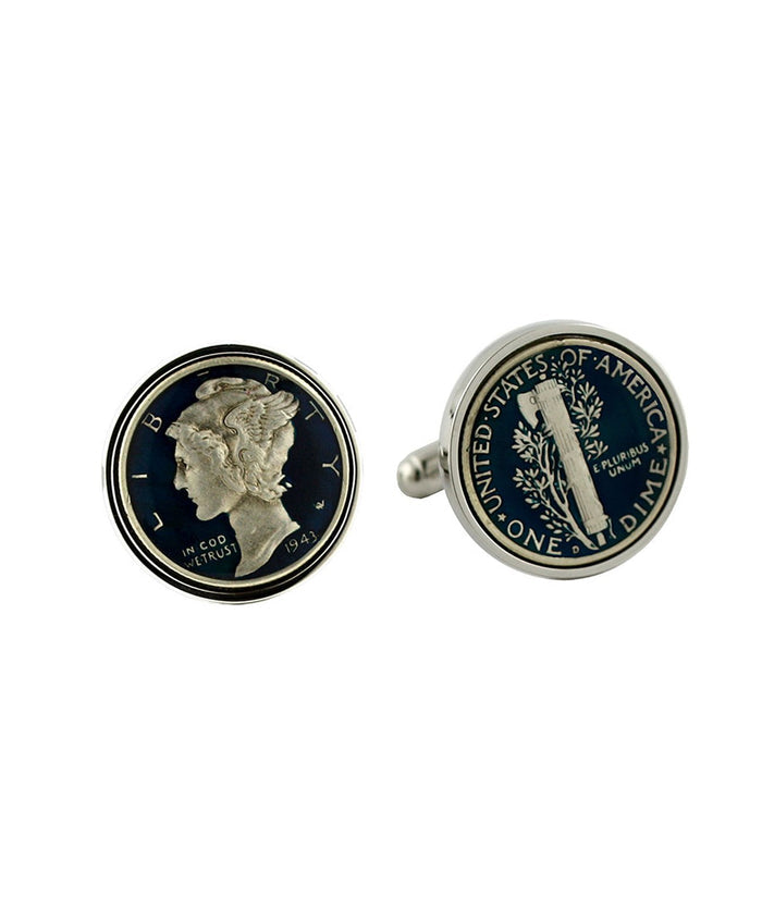 CL507802 | Sterling Silver Blue Dime Cufflinks