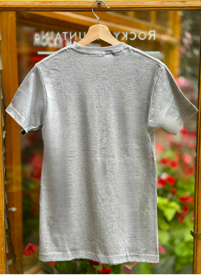 Gray t-shirt on a hanger with a blurred background