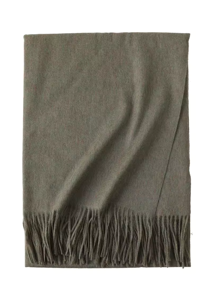 Classic Oversized Wool Blend Scarf in Light Khaki