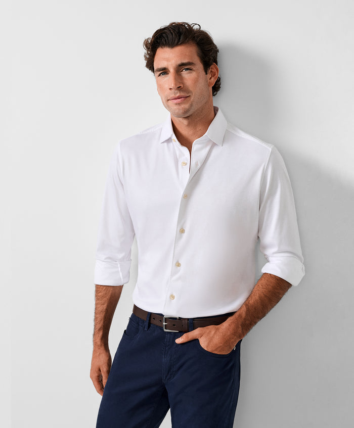 CMSK12150110 | White Cotton Knit Sport Shirt