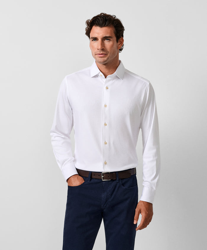 CMSK12150110 | White Cotton Knit Sport Shirt
