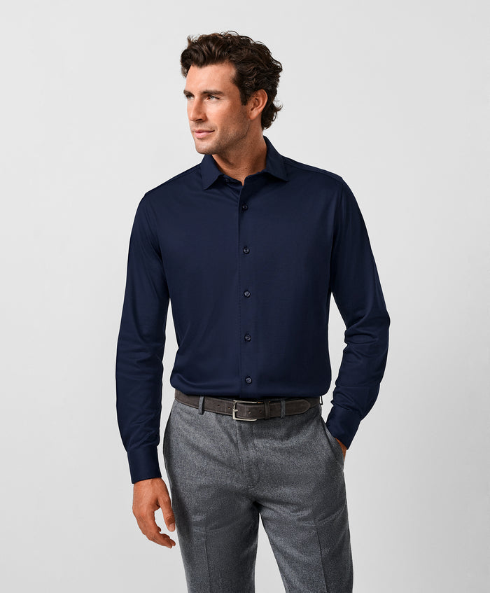 CMSK12150412 | Navy Cotton Knit Sport Shirt