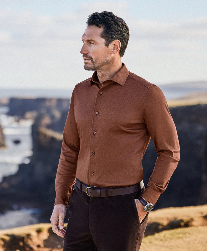 CMSK13105807 | Rust Solid Knit Sport Shirt