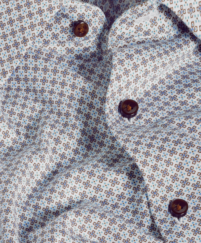 CMSK13609102 | White & Chocolate Geometric Knit Sport Shirt