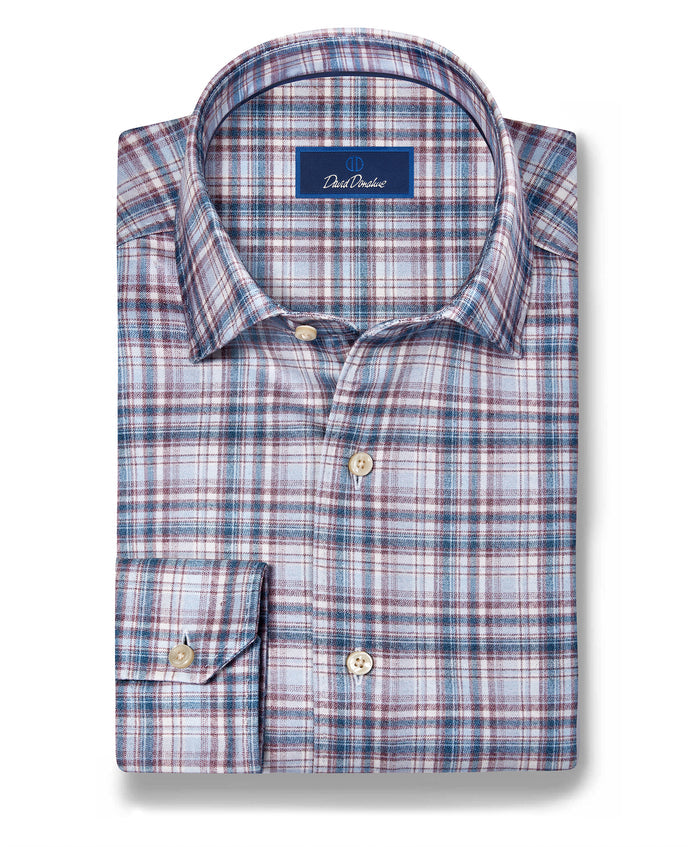 CMSK13830621 | Merlot & Blue Plaid Knit Sport Shirt