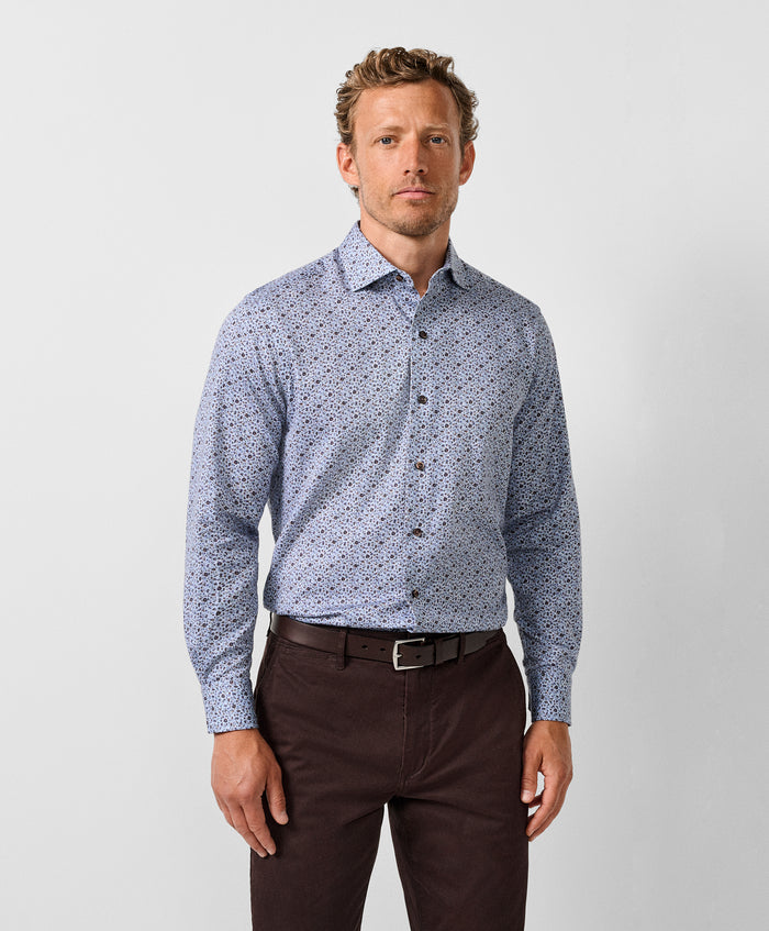CMSW13400427 | Blue & Chocolate Floral Sport Shirt