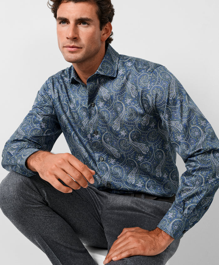 CMSW13501433 | Navy & Green Paisley Sport Shirt