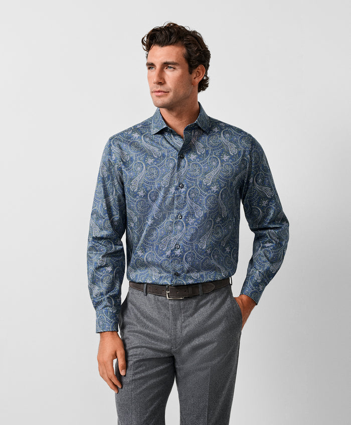 CMSW13501433 | Navy & Green Paisley Sport Shirt