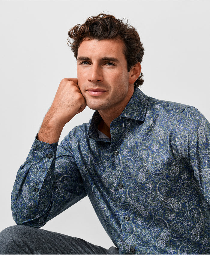 CMSW13501433 | Navy & Green Paisley Sport Shirt