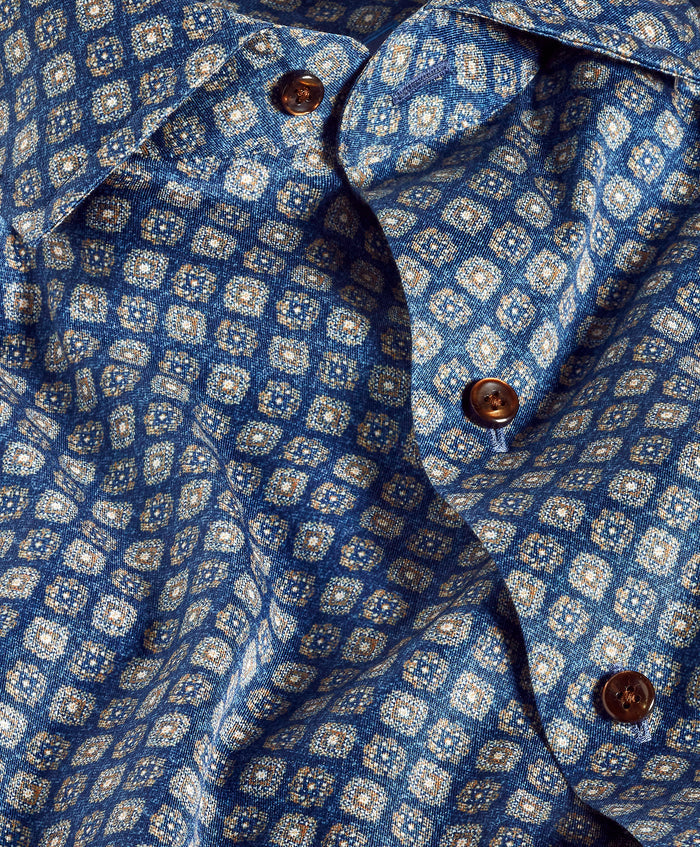 CMSW13603419 | Navy & Brown Geometric Sport Shirt