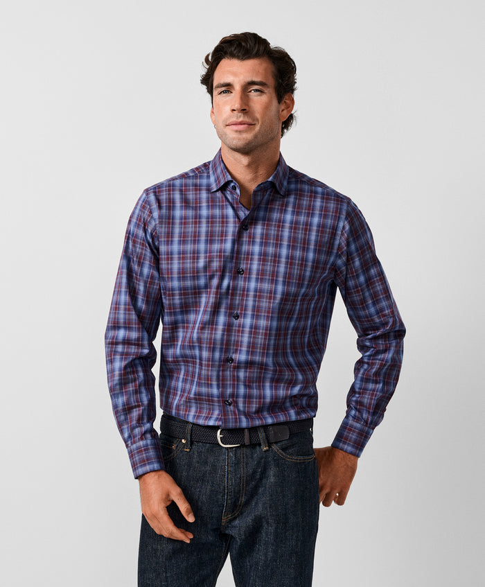 CMSW13825486 | Navy & Merlot Check Sport Shirt