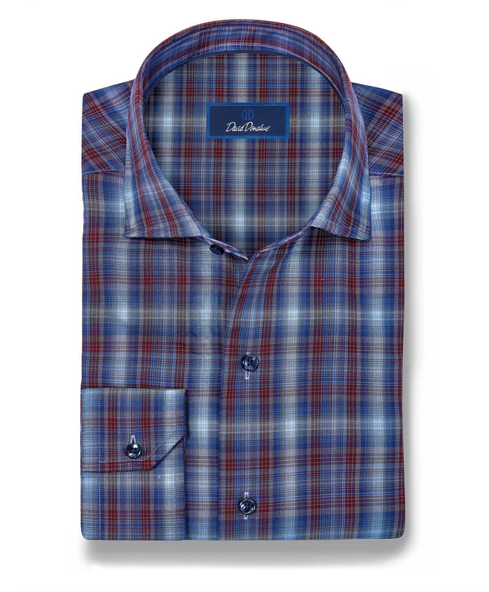 CMSW13825486 | Navy & Merlot Check Sport Shirt