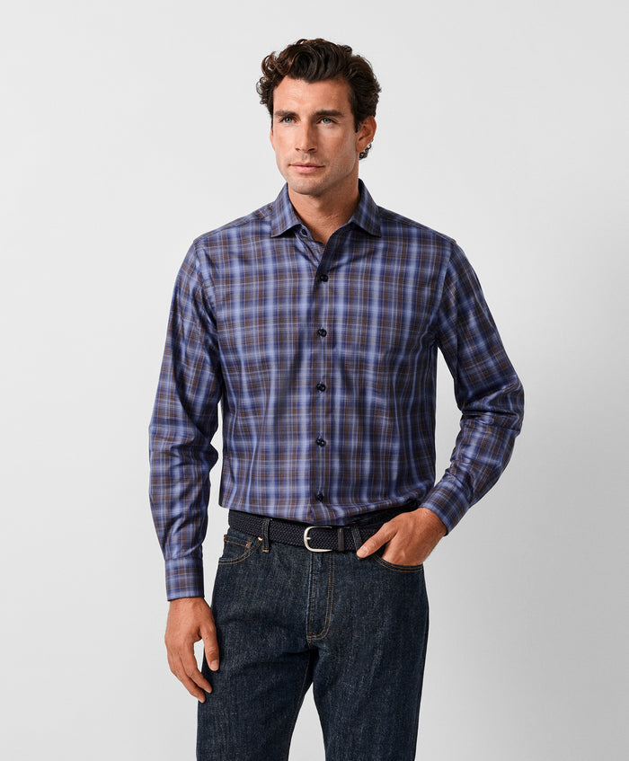 CMSW13825491 | Navy & Chocolate Check Sport Shirt