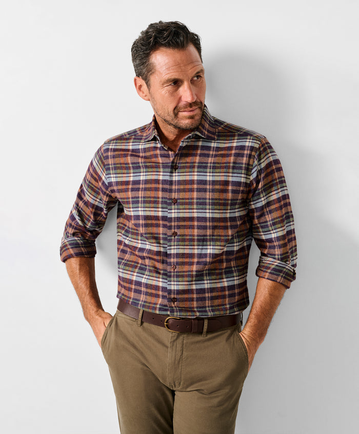 CMSW13827607 | Merlot & Multi Brushed Plaid Sport Shirt