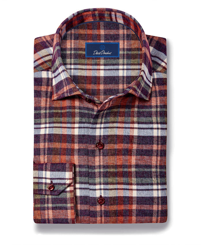 CMSW13827607 | Merlot & Multi Brushed Plaid Sport Shirt