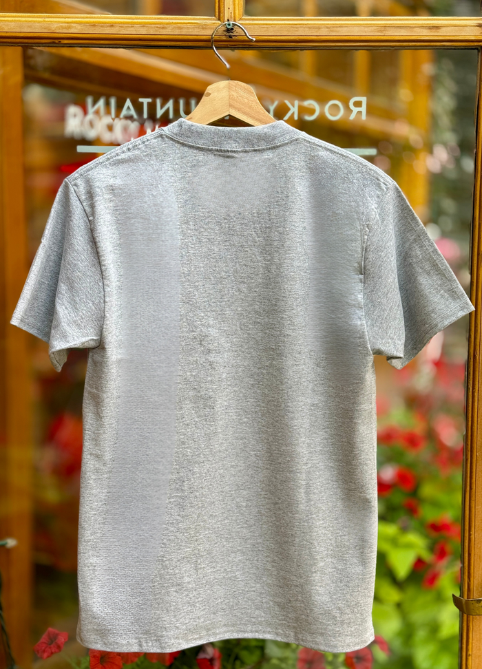 Gray t-shirt on a hanger with a blurred background