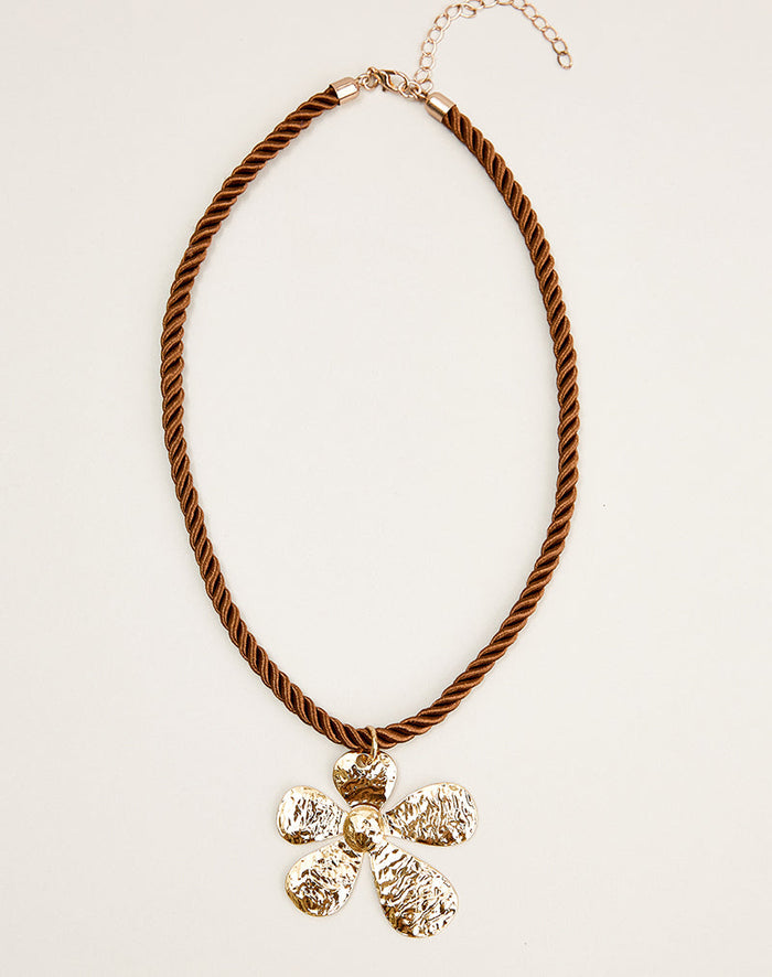 Image of Cord Necklace with Gold Plated Flower Pendant