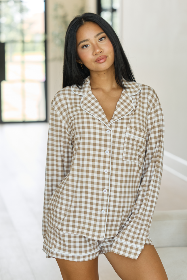 Cozy Crush Lightweight Pajama Short - Brown Gingham