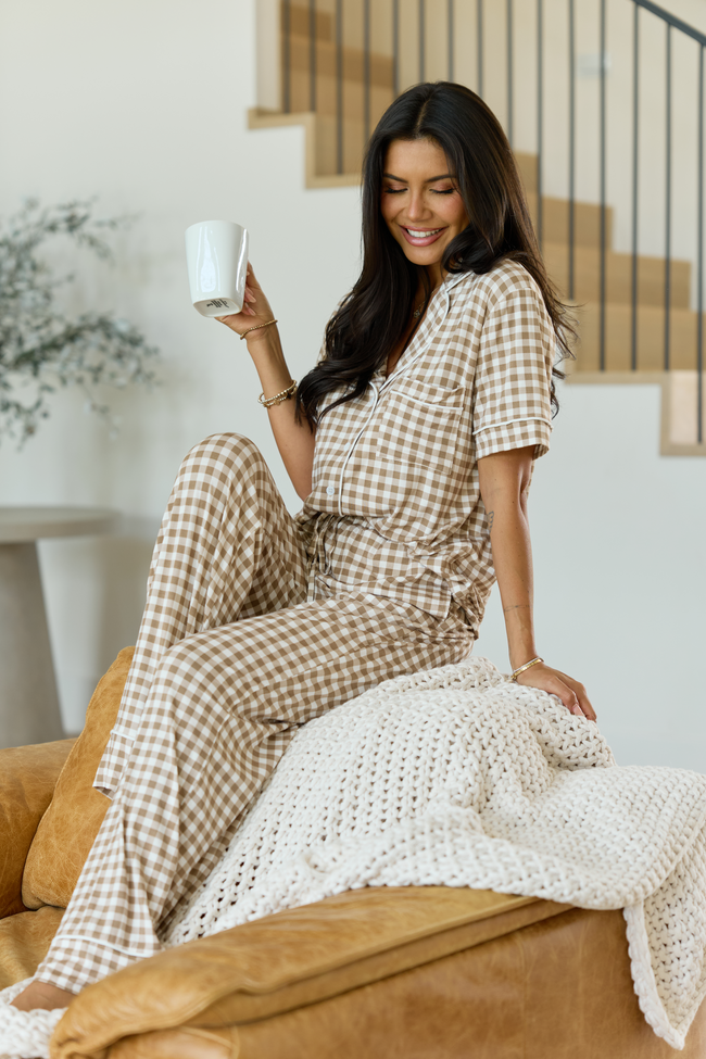 Cozy Crush Lightweight Short Sleeve Pajama Top - Brown Gingham