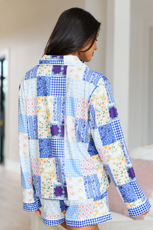 Cozy Crush Long Sleeve Pajama Top - Patchwork Pop Blue FINAL SALE