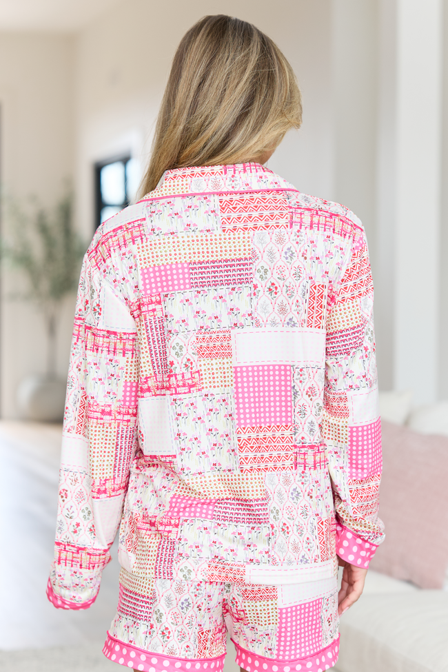 Cozy Crush Long Sleeve Pajama Top - Patchwork Pop Pink FINAL SALE