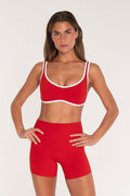 Curved Hem Bra - Cherry/White