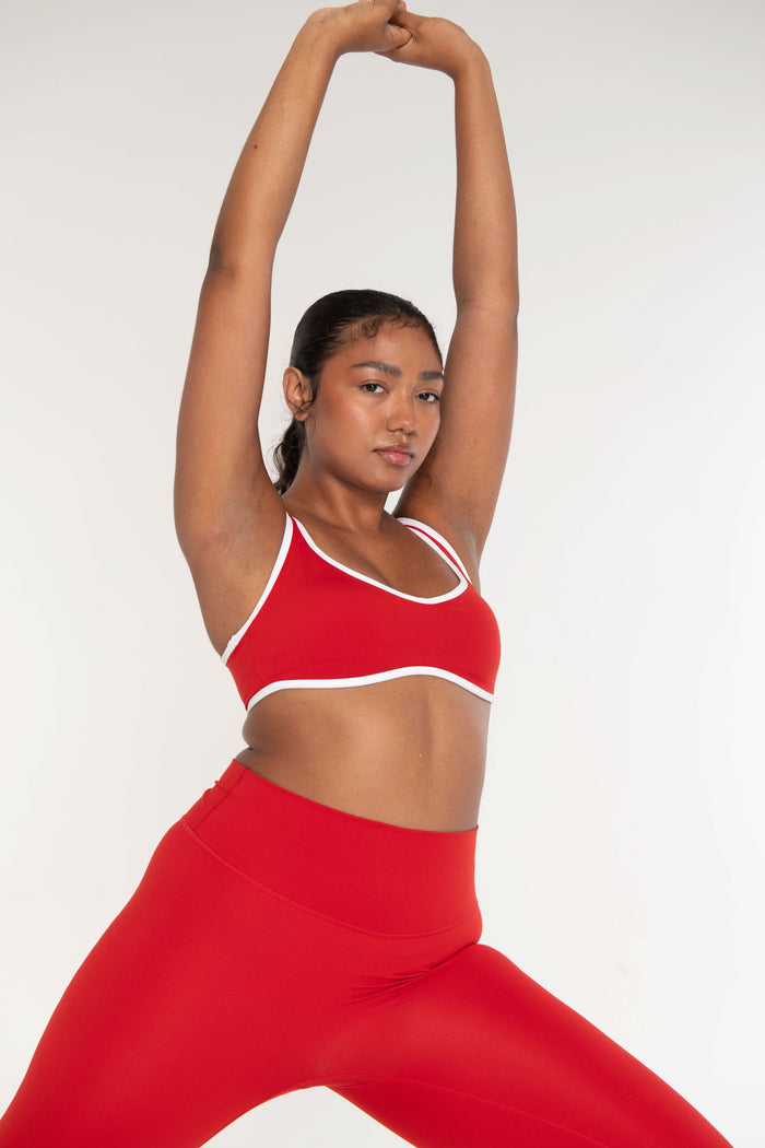 Curved Hem Bra - Cherry/White