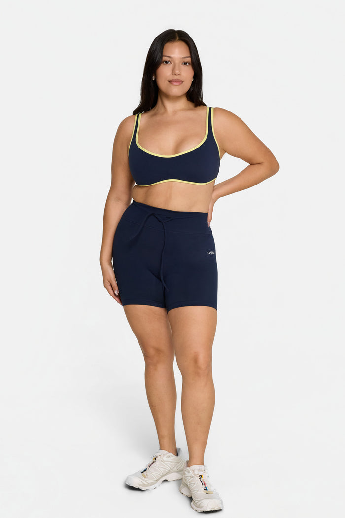 Curved Hem Bra - Navy/Lemon
