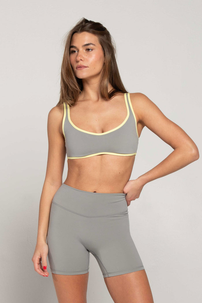 Curved Hem Bra - Slate/Lemon