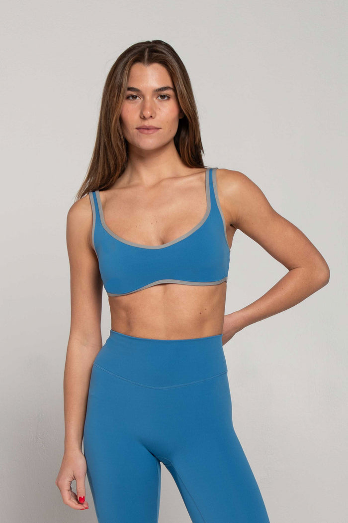 Curved Hem Bra - Waves/Slate