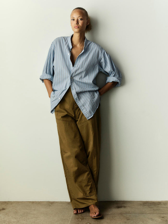 Light Gray cut collar button down in blue stripe