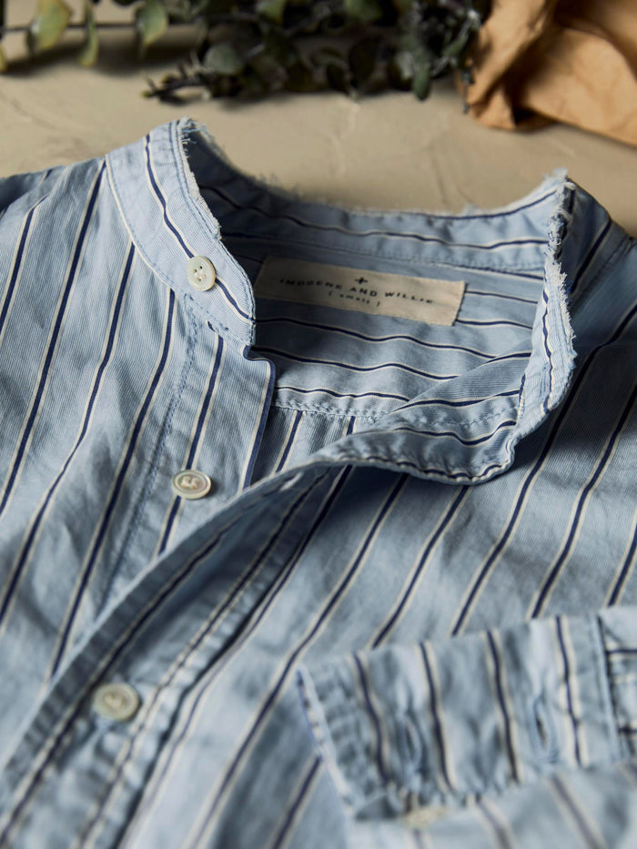 Light Slate Gray cut collar button down in blue stripe