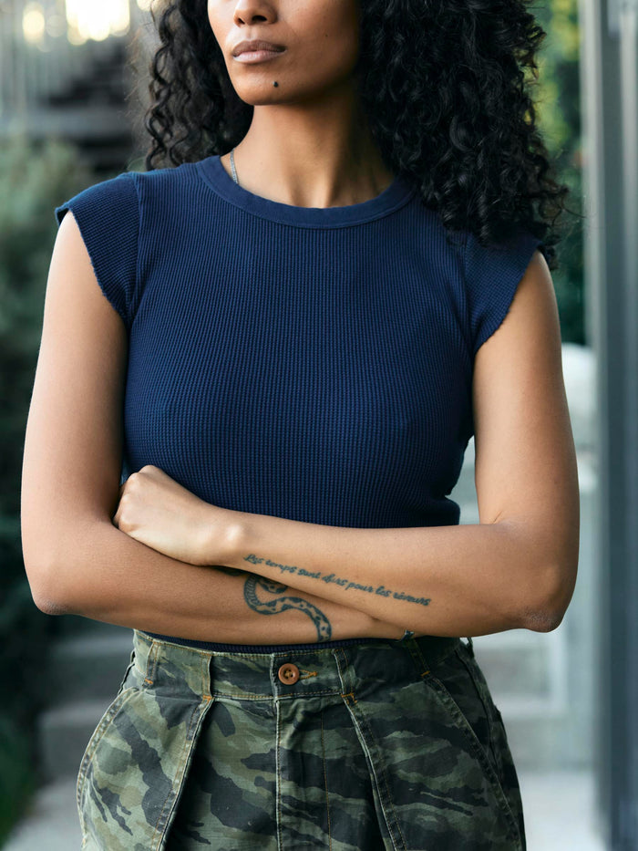 Midnight Blue cut sleeve thermal in navy