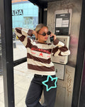 DAGMAR STRIPE TEE - BROWN/CORAL - Dinvintageshop