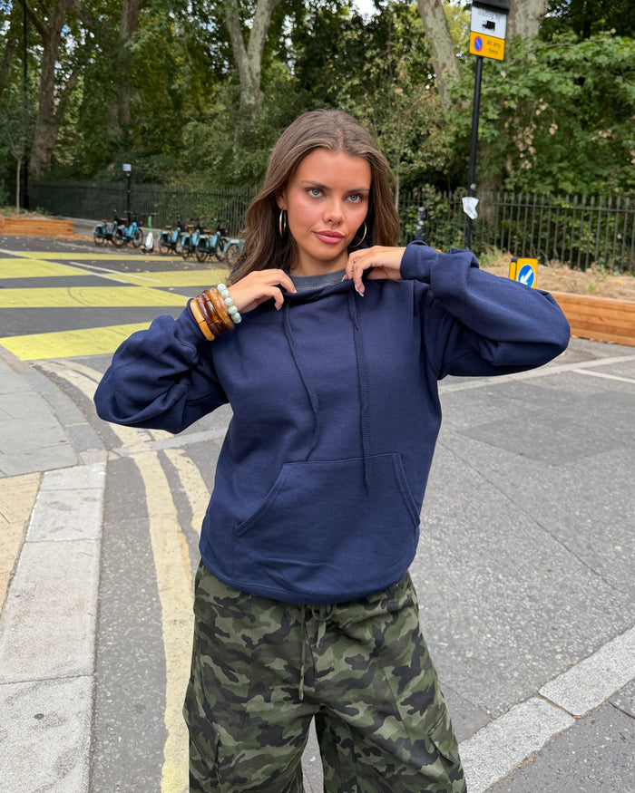 DANA HOODIE (rygprint) - NAVY - Dinvintageshop