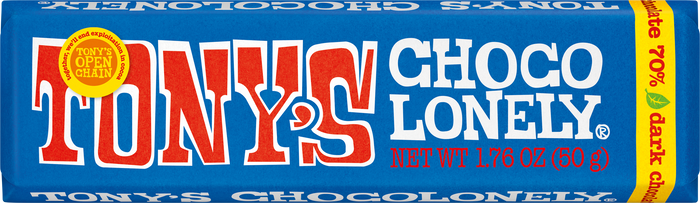 Tony’s Chocolonely dark chocolate 70% small bar.
